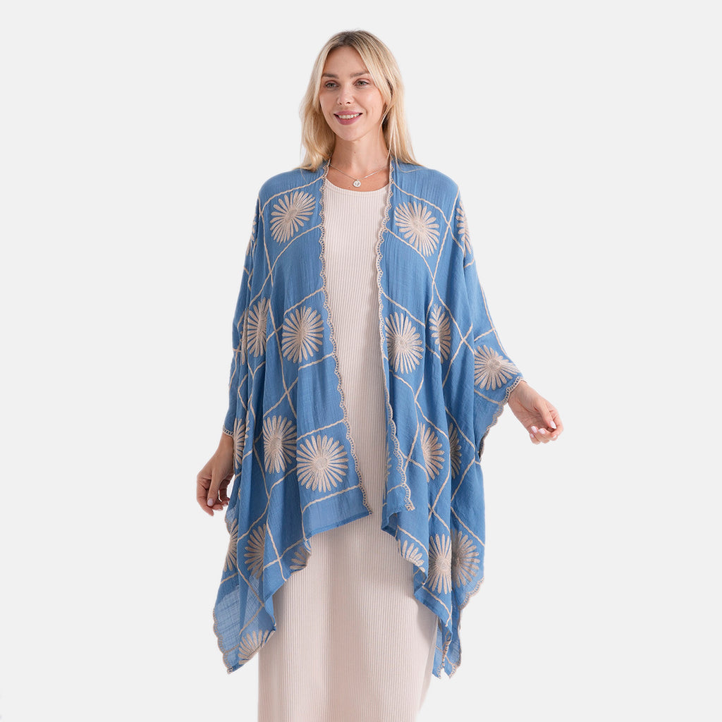 La Marey Full Embroidery Longline Kimono (One Size) - Blue_8493425