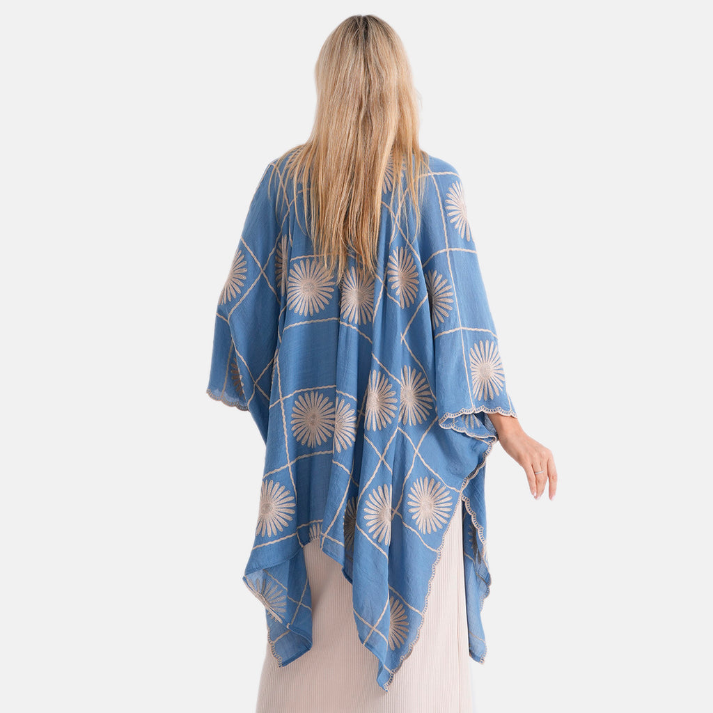 La Marey Full Embroidery Longline Kimono (One Size) - Blue_8493425_2
