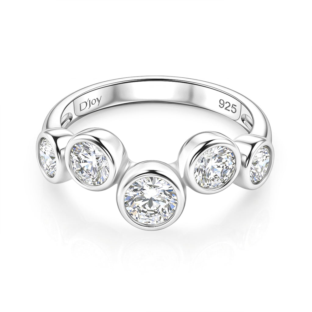 D'Joy - GRA Certified (D-VVS1) Moissanite 5 Stone Ring in Rhodium Overlay Sterling Silver 1.56 Ct._8493495