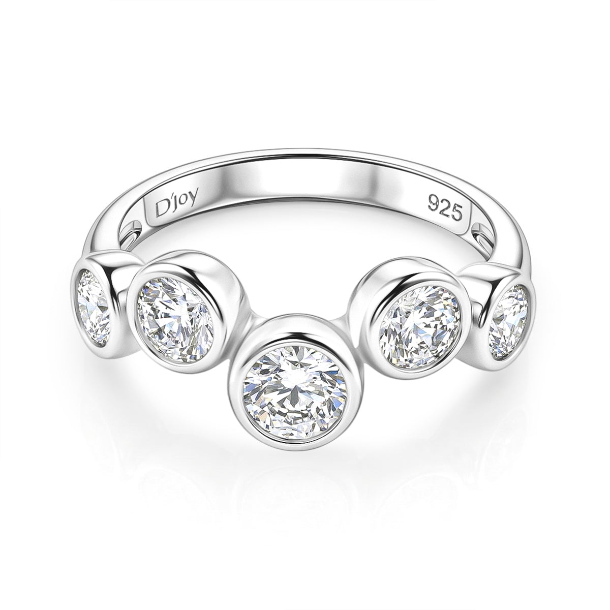 D'Joy - GRA Certified (D-VVS1) Moissanite 5 Stone Ring in Rhodium Overlay Sterling Silver 1.56 Ct. V32611320 0
