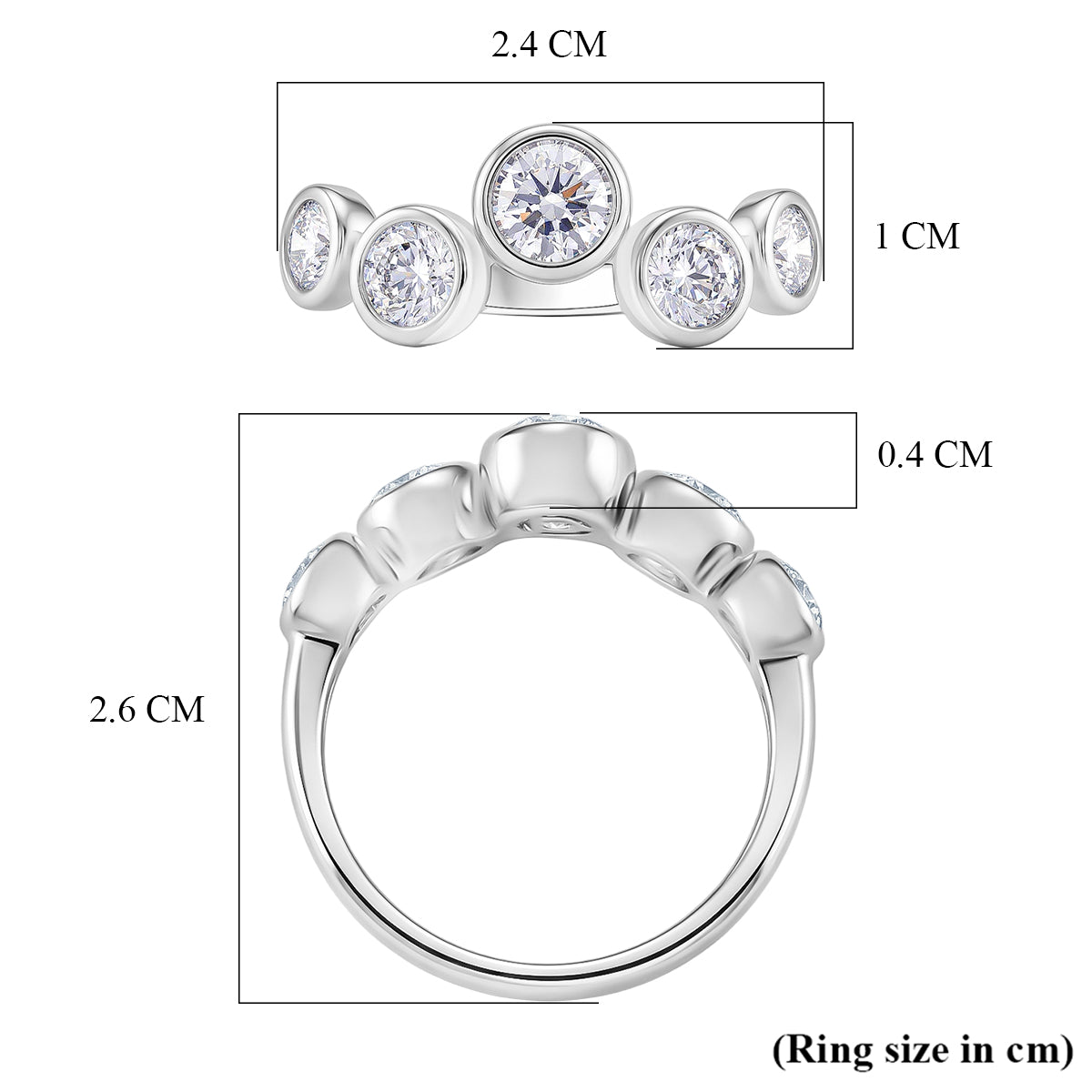 D'Joy - GRA Certified (D-VVS1) Moissanite 5 Stone Ring in Rhodium Overlay Sterling Silver 1.56 Ct. V32611320 6