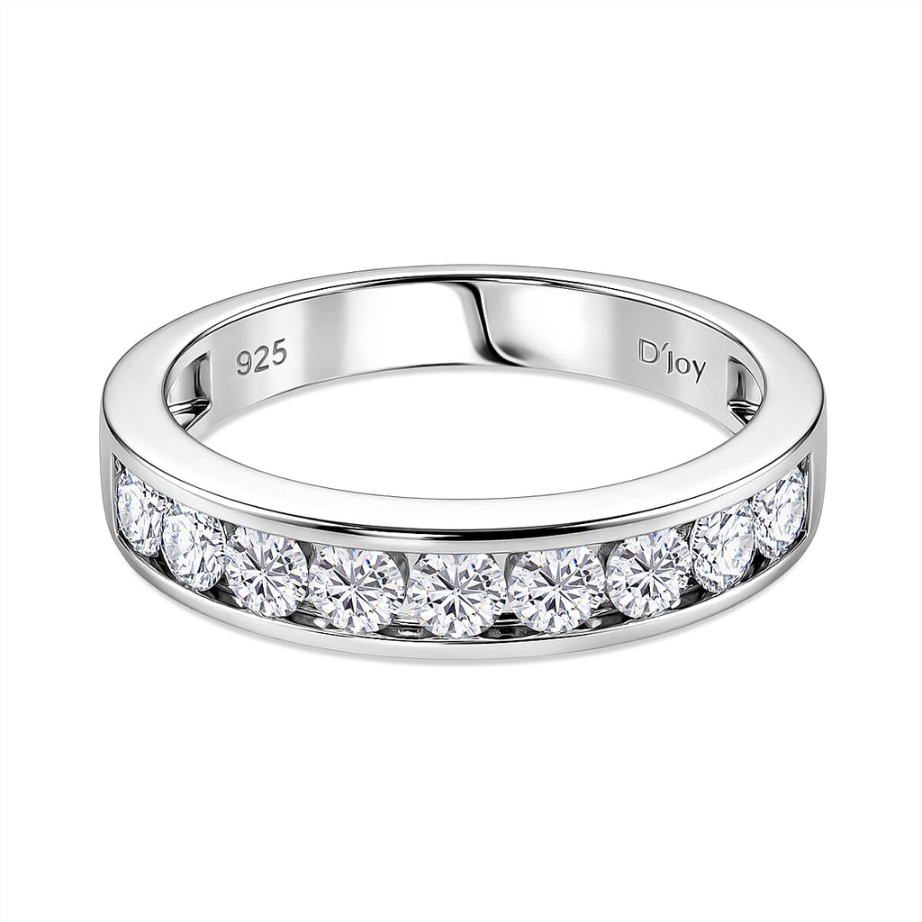D'Joy - GRA Certified Moissanite Half Eternity Band Ring in Rhodium Overlay Sterling Silver 1.00 Ct._8493518