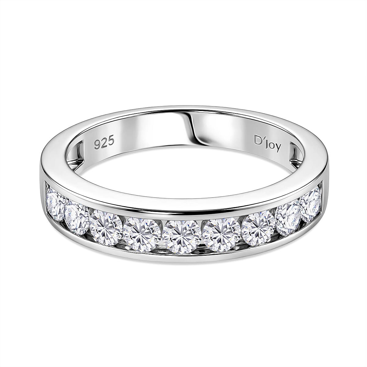 D'Joy - GRA Certified Moissanite Half Eternity Band Ring in Rhodium Overlay Sterling Silver 1.00 Ct. V32490027 0
