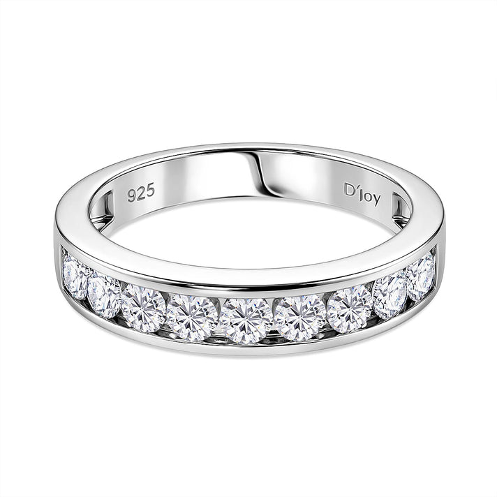 D'Joy - GRA Certified Moissanite Half Eternity Band Ring in Rhodium Overlay Sterling Silver 1.00 Ct. V32666920 1