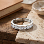 D'Joy - GRA Certified Moissanite Half Eternity Band Ring in Rhodium Overlay Sterling Silver 1.00 Ct._8493518_2