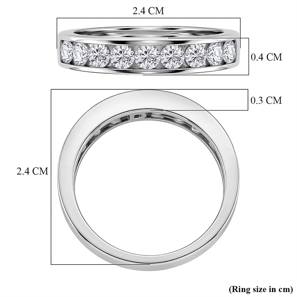 D'Joy - GRA Certified Moissanite Half Eternity Band Ring in Rhodium Overlay Sterling Silver 1.00 Ct._8493518_5