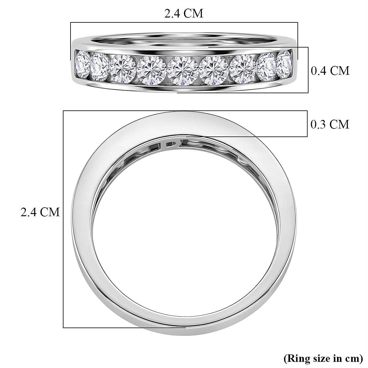 D'Joy - GRA Certified Moissanite Half Eternity Band Ring in Rhodium Overlay Sterling Silver 1.00 Ct. V32490027 6