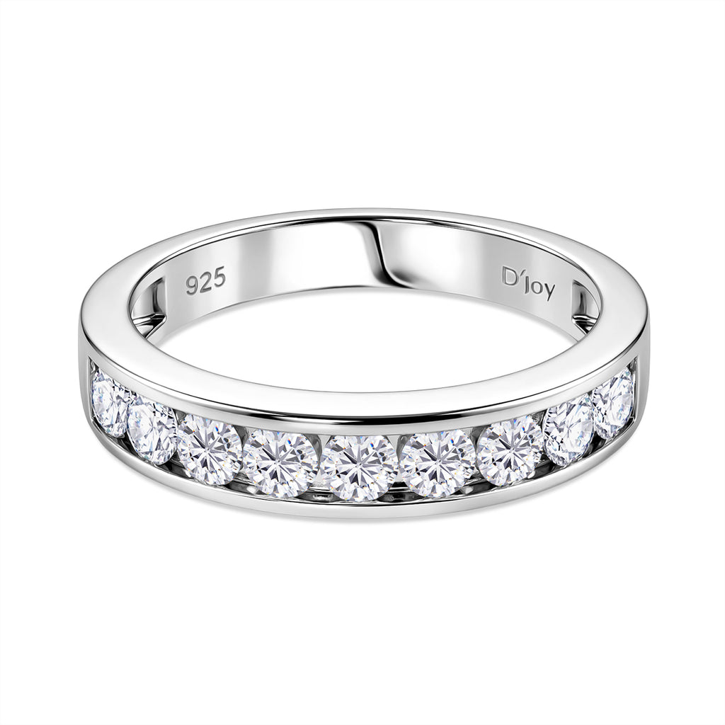 D'Joy - GRA Certified Moissanite Half Eternity Band Ring in Rhodium Overlay Sterling Silver 1.00 Ct._8493519