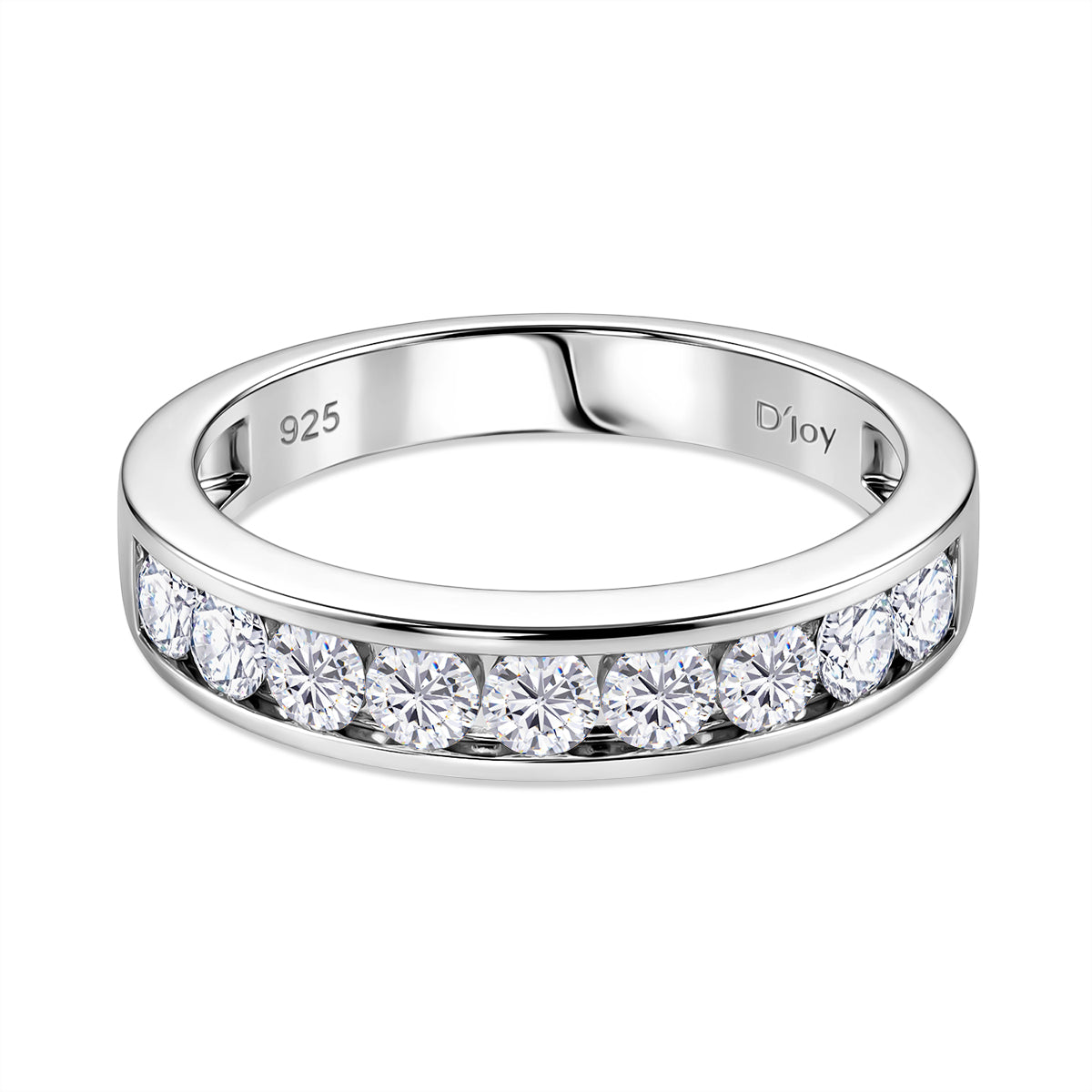 D'Joy - GRA Certified Moissanite Half Eternity Band Ring in Rhodium Overlay Sterling Silver 1.00 Ct. V32527414 0