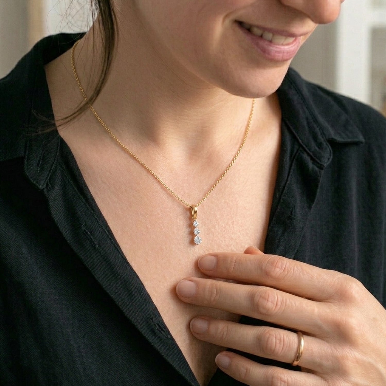 LUXURIANT 0.50 Ct. Lab Grown Diamond Trilogy Drop Pendant in 9K Yellow Gold (SI-GH) 8493531 3