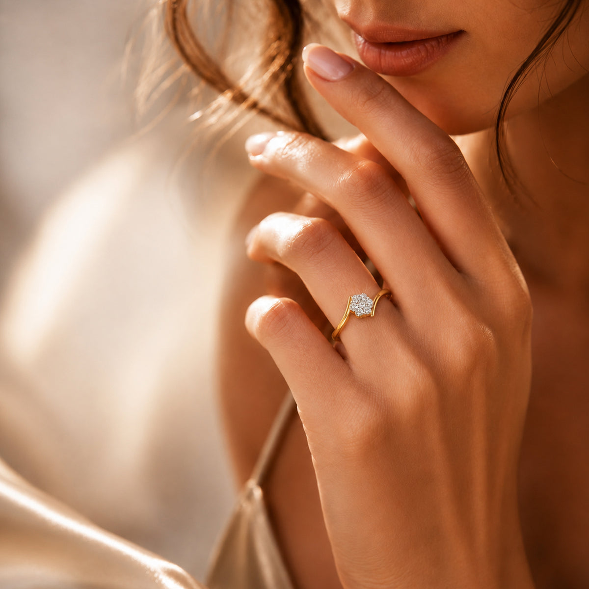 LUXURIANT Lab Grown Diamond Bypass Cluster Ring in Yellow Gold Plated Sterling Silver (SI-G-H) V32605933 3