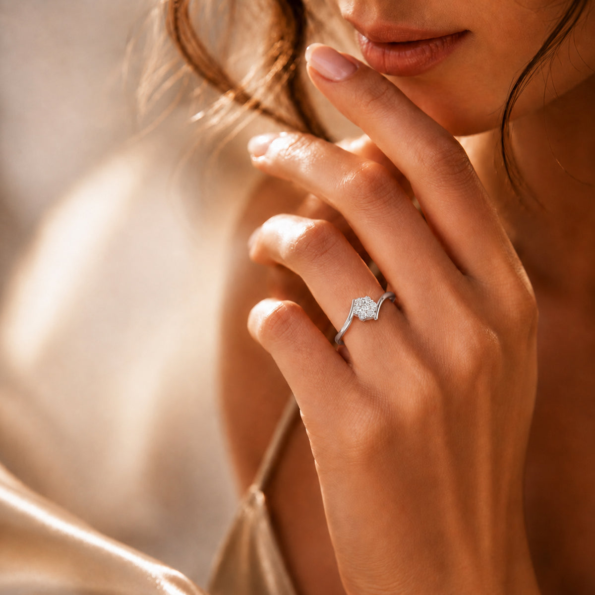 LUXURIANT Lab Grown Diamond Bypass Cluster Ring in Platinum Overlay Sterling Silver (SI-G-H) V32682036 3