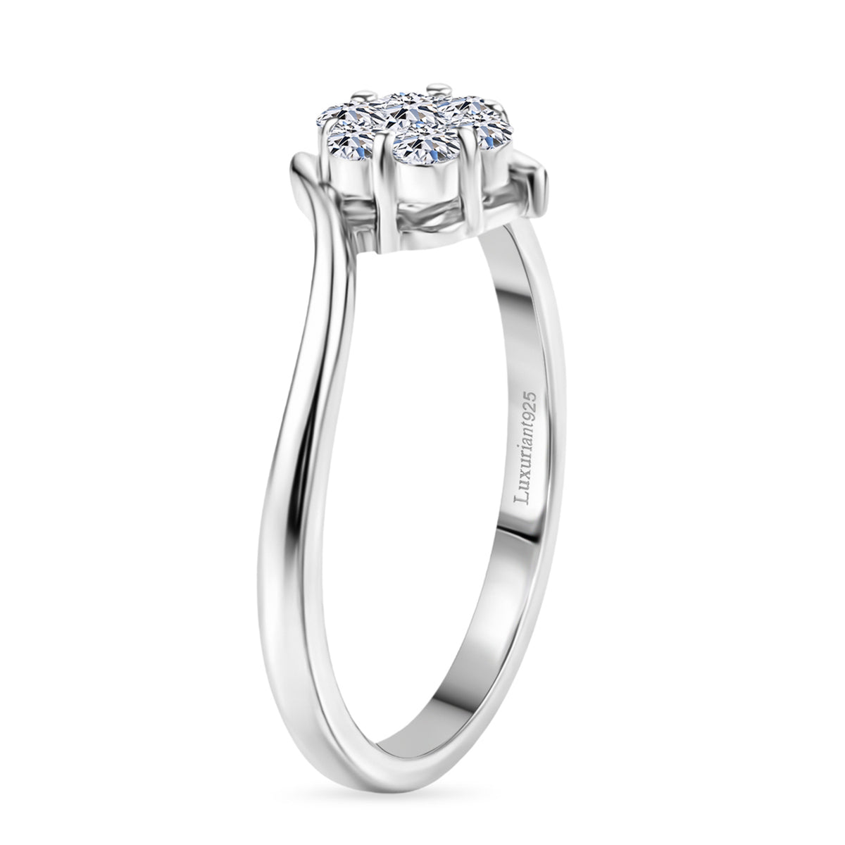 LUXURIANT Lab Grown Diamond Bypass Cluster Ring in Platinum Overlay Sterling Silver (SI-G-H) V32682036 4
