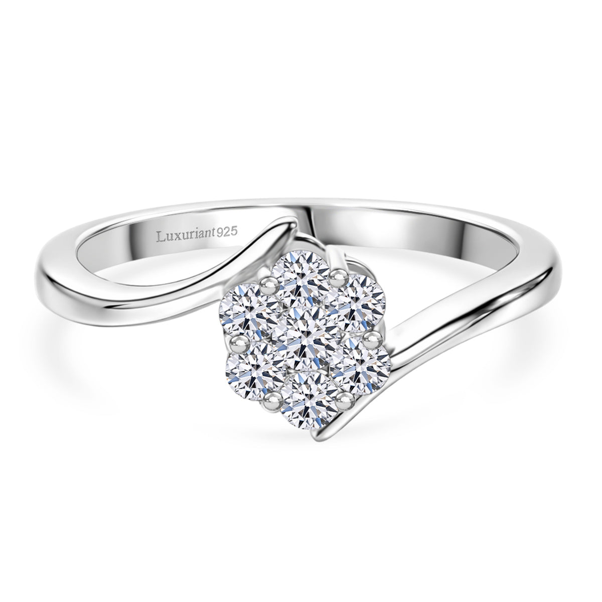 LUXURIANT Lab Grown Diamond Bypass Cluster Ring in Platinum Overlay Sterling Silver (SI-G-H) V32711007 0