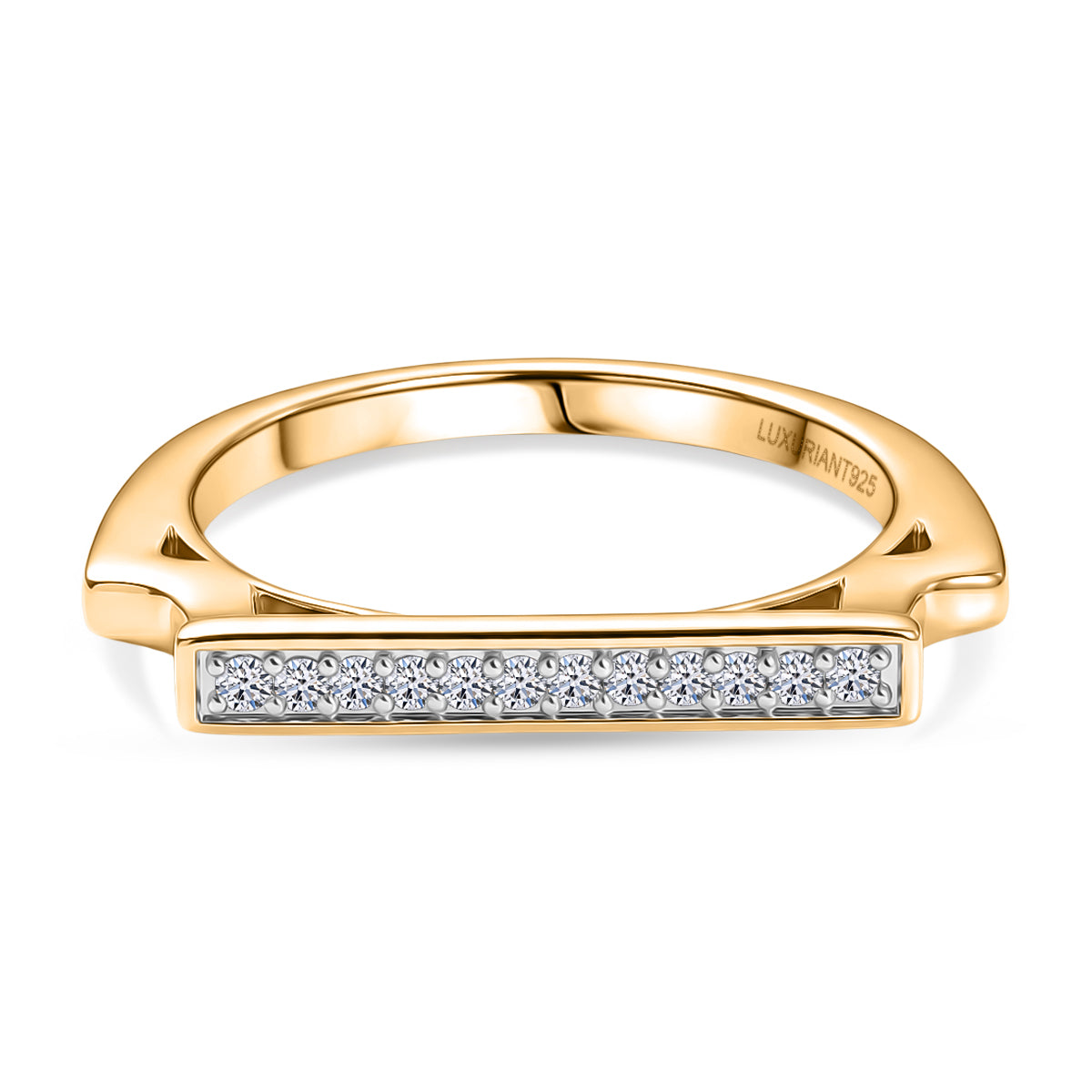 LUXURIANT Lab Grown Diamond Horizontal Bar Ring in 18K Vermeil Yellow Gold Plated Sterling Silver (SI-G-H) V32622538 0