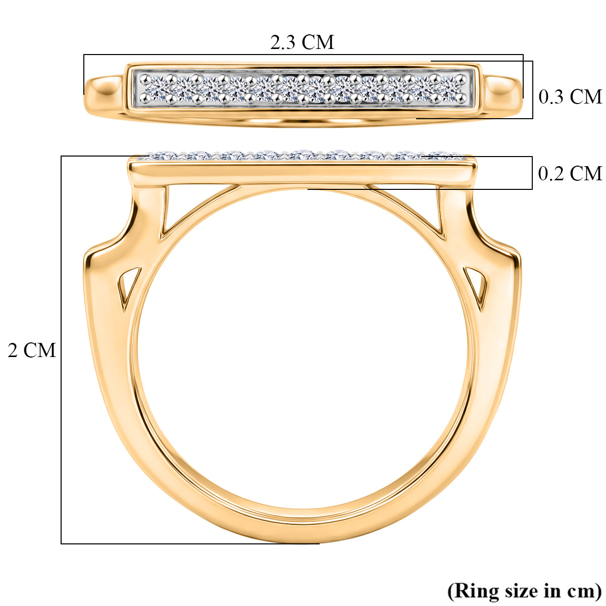 LUXURIANT Lab Grown Diamond Horizontal Bar Ring in 18K Vermeil Yellow Gold Plated Sterling Silver (SI-G-H) V32622538 6