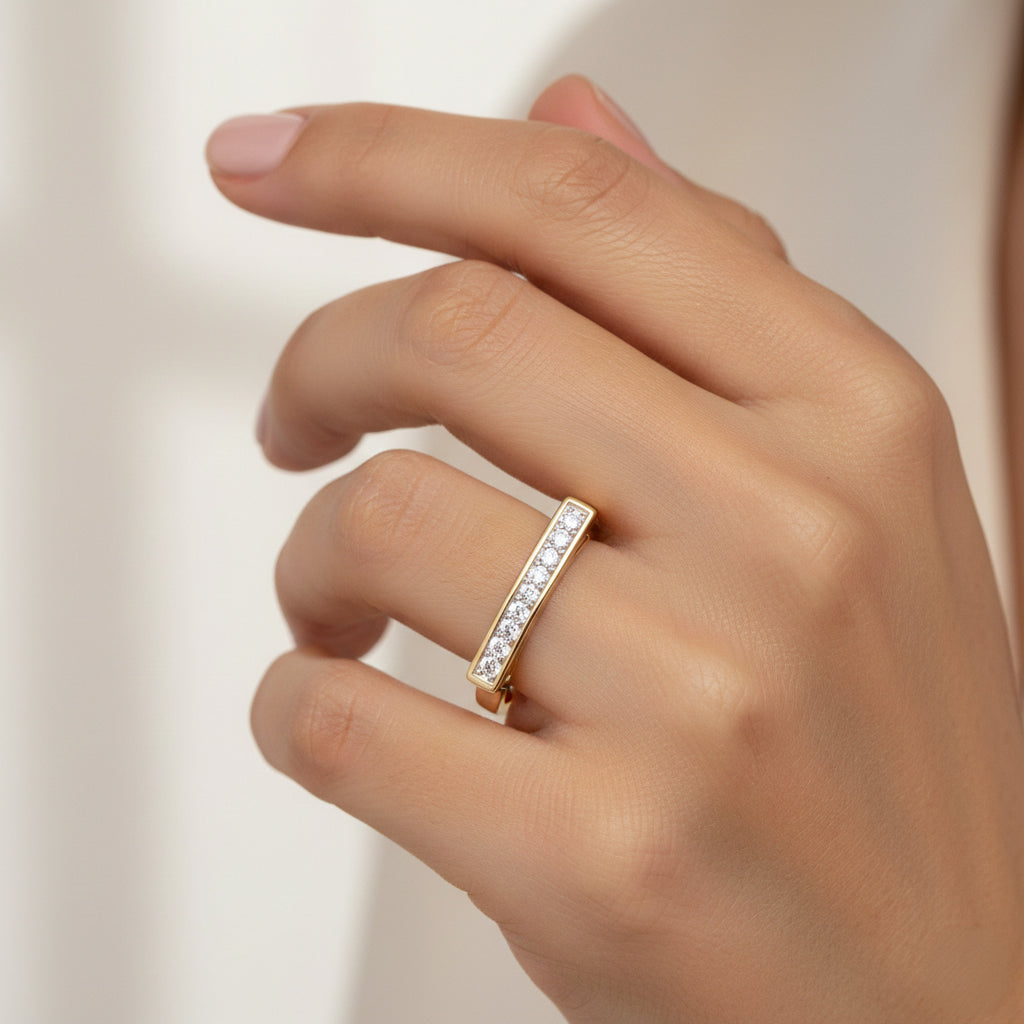 Luxuriant SI-G/H Lab Grown Diamond Horizontal Bar Ring in 18K Vermeil Yellow Gold Plated Sterling Silver_8495703_1