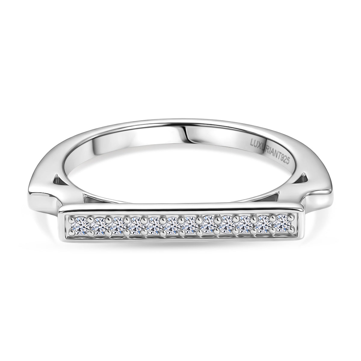 LUXURIANT Lab Grown Diamond Horizontal Bar Ring in Rhodium Overlay Sterling Silver (SI-G-H) V32697590 0