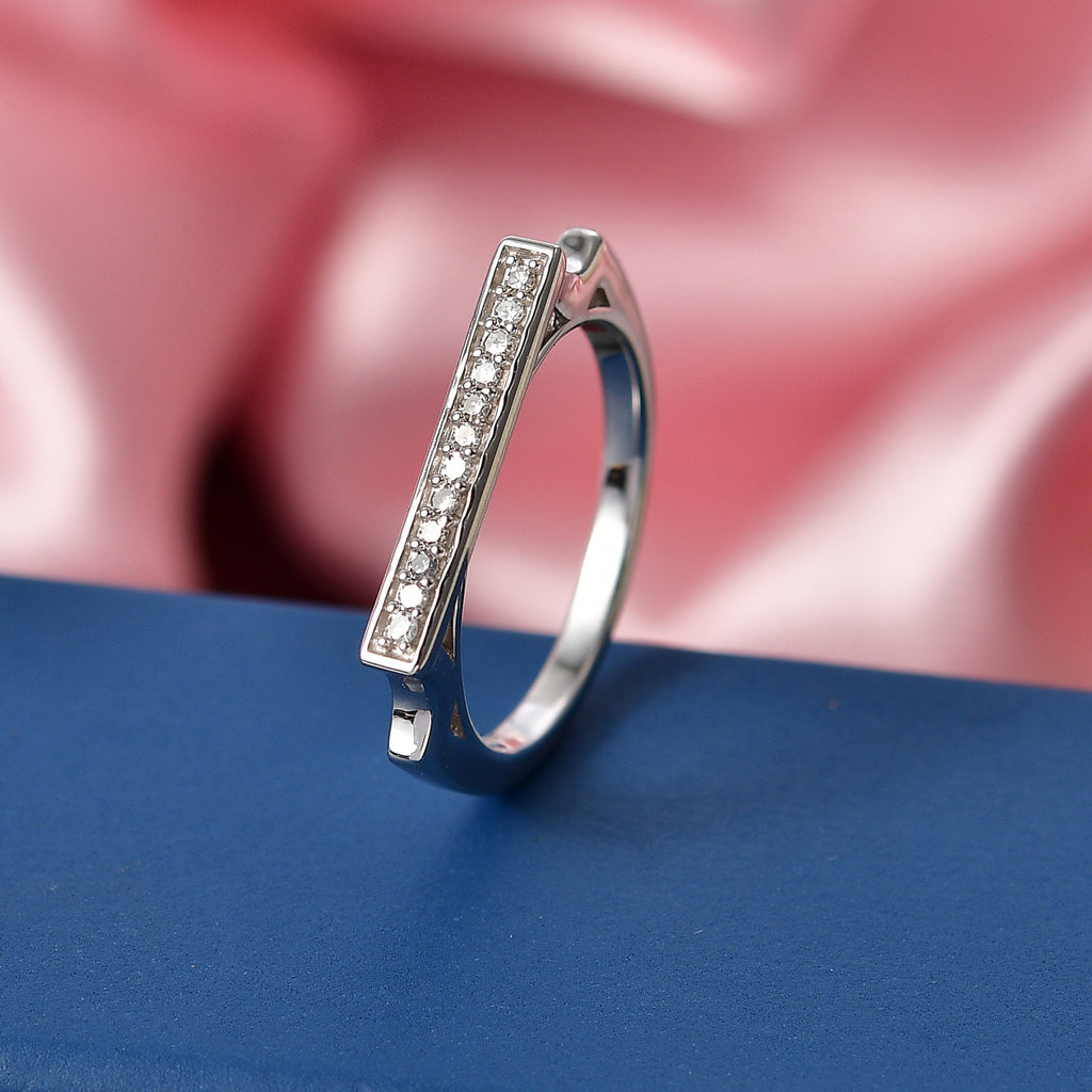 Luxuriant - Lab Grown Diamond (SI/G-H) Horizontal Bar Ring in Rhodium Overlay Sterling Silver_8495708_2