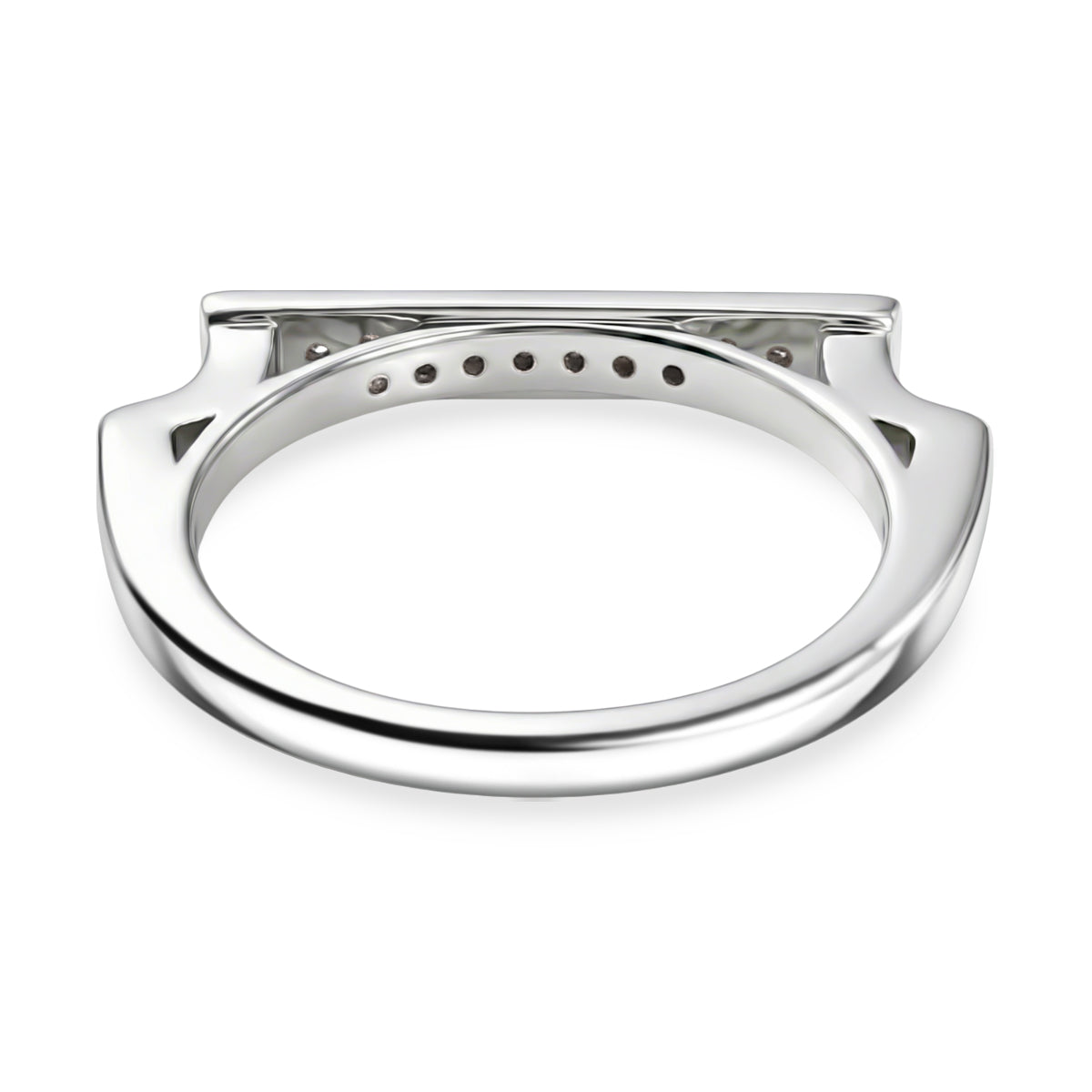 LUXURIANT Lab Grown Diamond Horizontal Bar Ring in Rhodium Overlay Sterling Silver (SI-G-H) V32697590 5