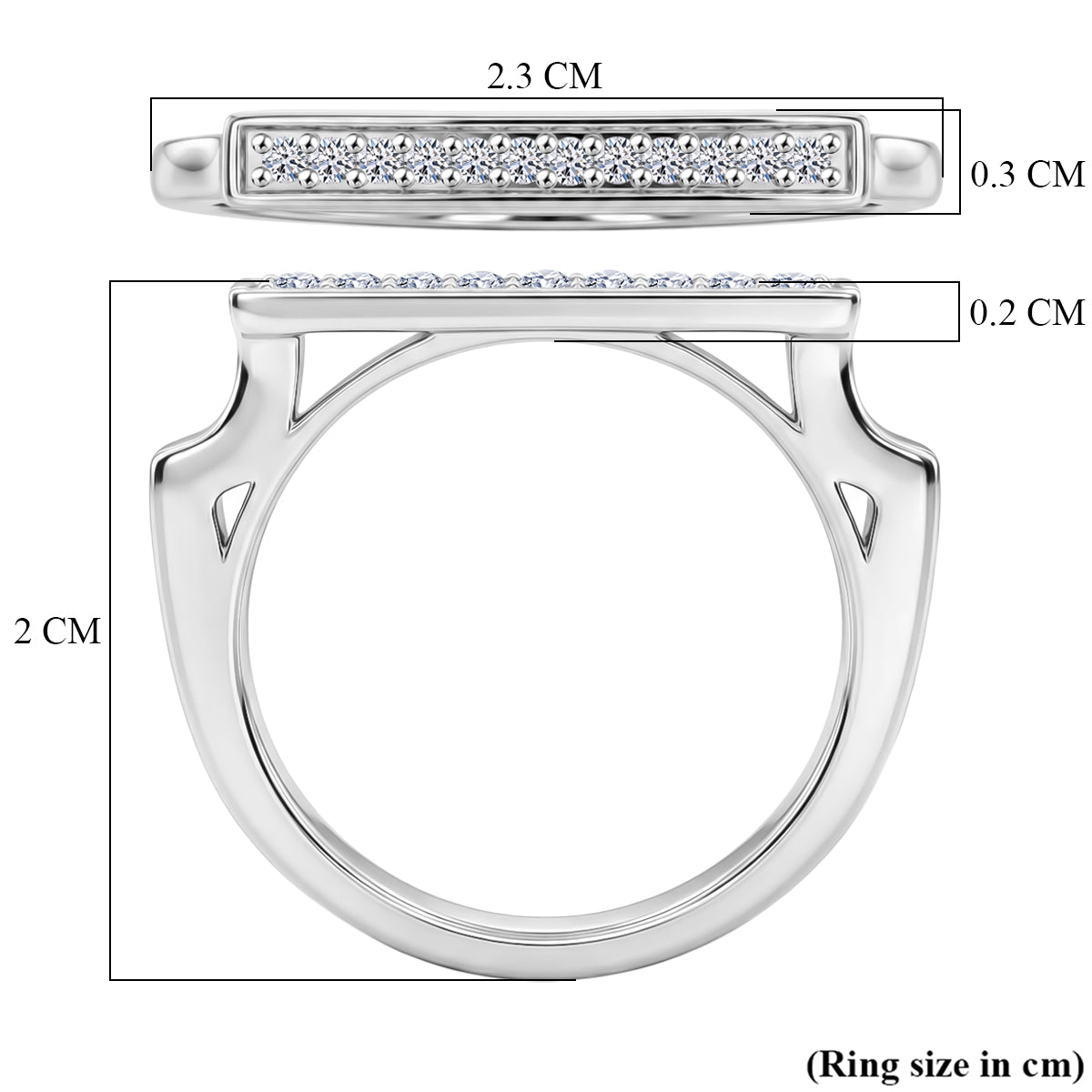 LUXURIANT Lab Grown Diamond Horizontal Bar Ring in Rhodium Overlay Sterling Silver (SI-G-H) V32697590 6