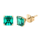 Luxuriant- 9K Yellow Gold AAAA Lab Grown Columbian Emerald Solitaire Stud Push Post Earring 2.00 Ct._8497562
