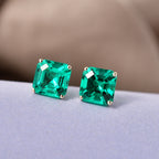 Luxuriant- 9K Yellow Gold AAAA Lab Grown Columbian Emerald Solitaire Stud Push Post Earring 2.00 Ct._8497562_2