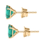 Luxuriant- 9K Yellow Gold AAAA Lab Grown Columbian Emerald Solitaire Stud Push Post Earring 2.00 Ct._8497562_3
