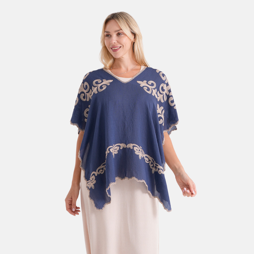 La Marey Two-way Embroidery Kaftan Top (One Size) - Blue_8497617