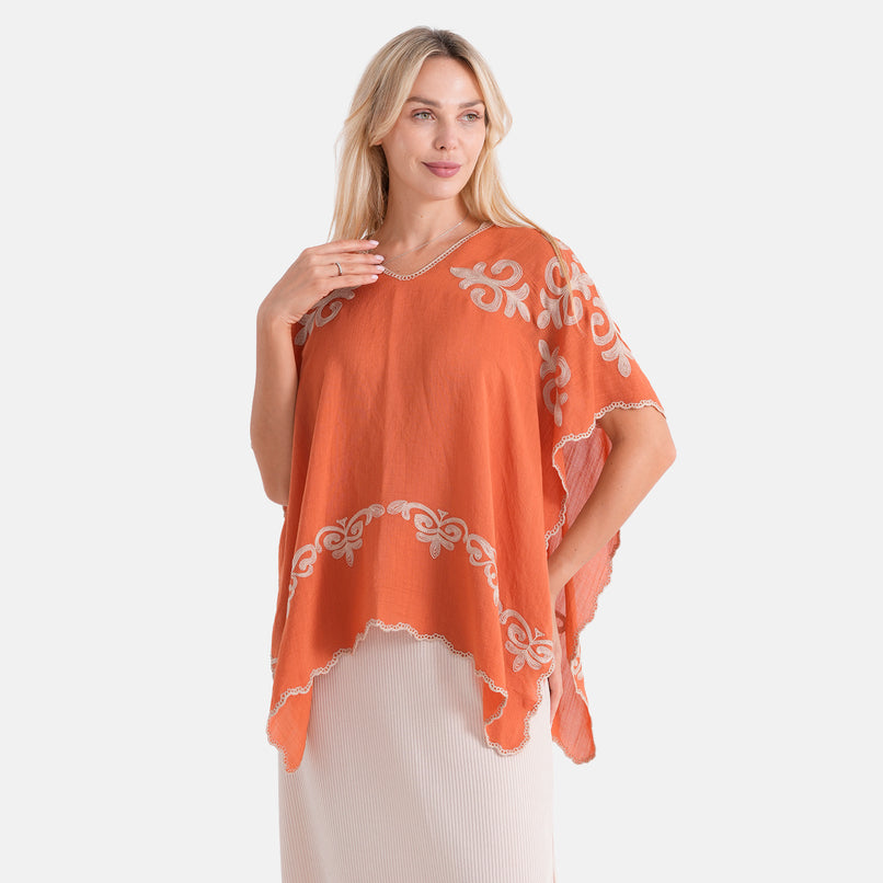 La Marey Two-way Embroidery Kaftan Top (One Size) - Orange_8497618