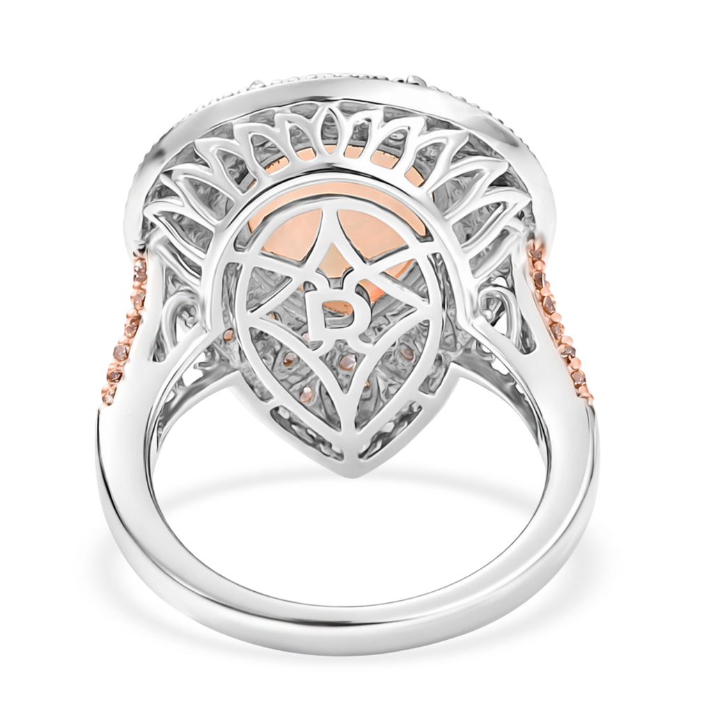 Couture Collection - AAA Natural Ethiopian Opal (3.35ct) & Natural Pink Diamond (0.65ct) Floral Halo Ring in Rhodium Overlay & Rose Gold Overlay Sterling Silver 4.00 Ct._8497657_4