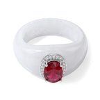 D'Joy - Fissure Filled Ruby, White Zircon & Dyed White Jade Band Ring in Rhodium Overlay Sterling Silver 30.12 Ct._8497936