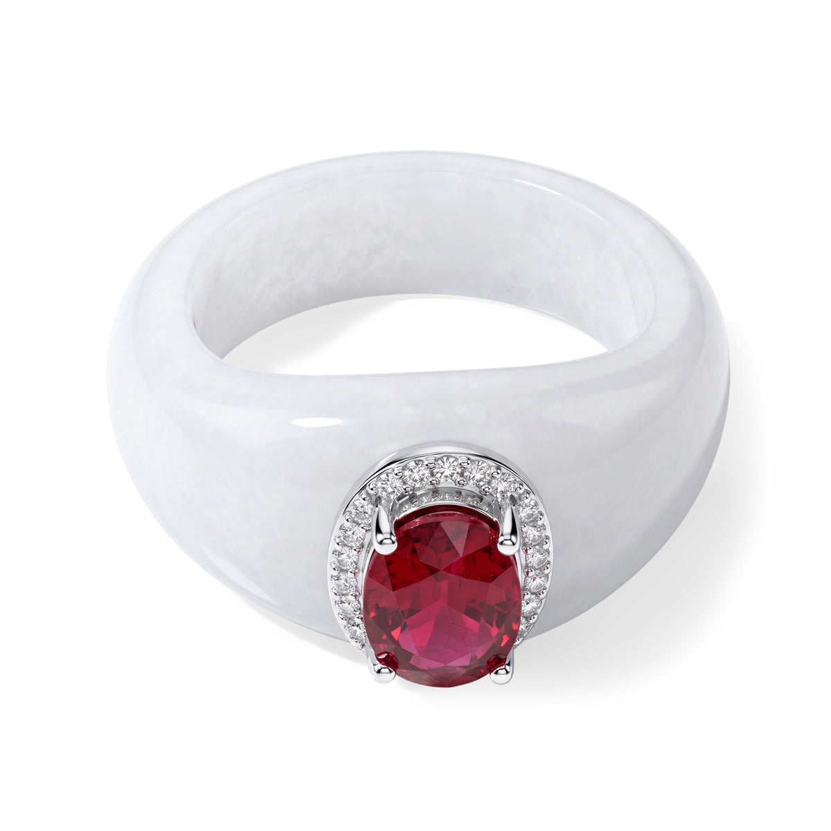 D'Joy -  AAA African Ruby and  White Jade Band Ring in Rhodium Overlay Sterling Silver 30.12 Ct. 8497936 0
