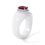 D'Joy - Fissure Filled Ruby, White Zircon & Dyed White Jade Band Ring in Rhodium Overlay Sterling Silver 30.12 Ct._8497936_3