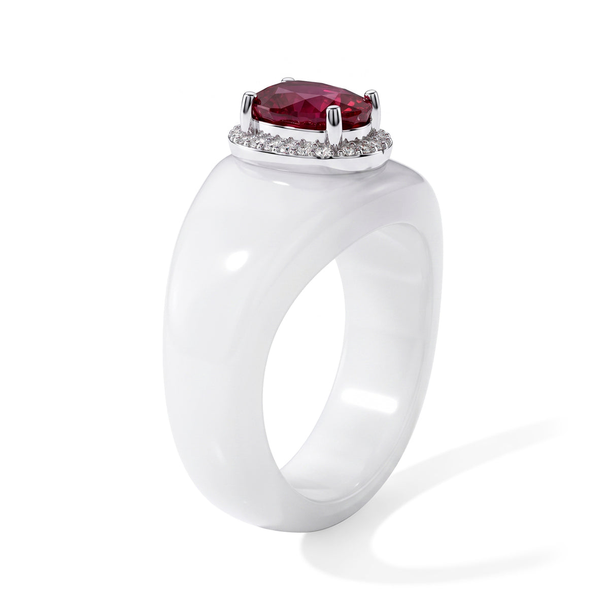 D'Joy -  AAA African Ruby and  White Jade Band Ring in Rhodium Overlay Sterling Silver 30.12 Ct. 8497936 3
