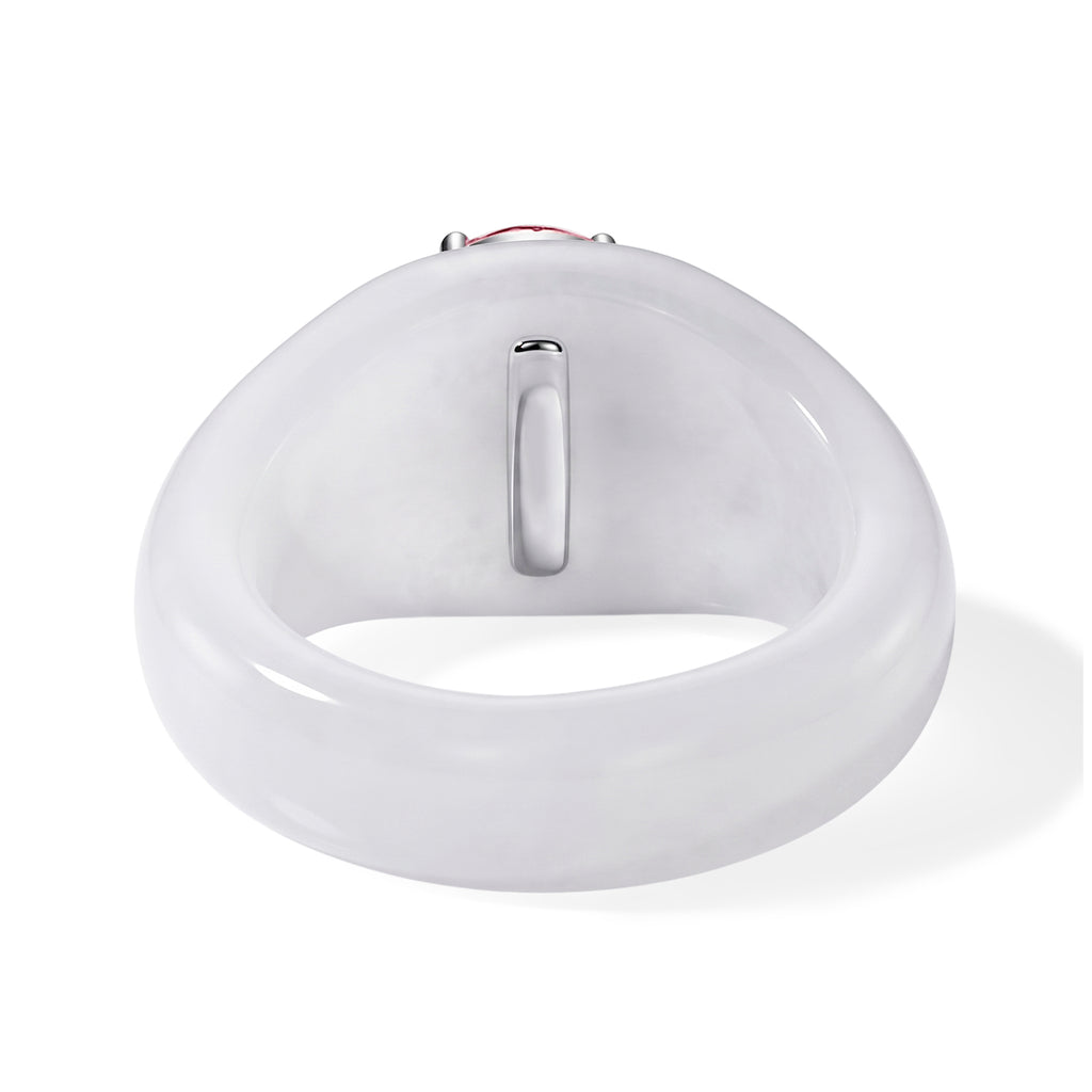 D'Joy - Fissure Filled Ruby, White Zircon & Dyed White Jade Band Ring in Rhodium Overlay Sterling Silver 30.12 Ct._8497936_4