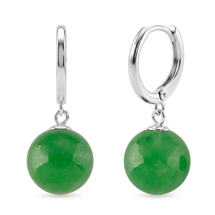 D'Joy Green Jadeite Beads Hoop Earring in Rhodium Overlay Sterling Silver 28.35 Ct. 8497947 1