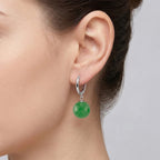 D'Joy Green Jadeite Beads Hoop Earring in Rhodium Overlay Sterling Silver 28.35 Ct.