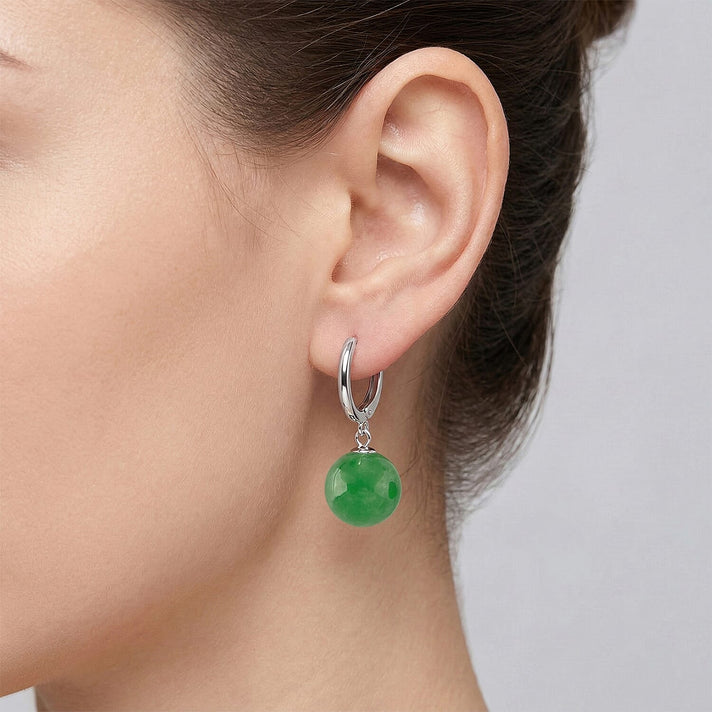 D'Joy Green Jadeite Beads Hoop Earring in Rhodium Overlay Sterling Silver 28.35 Ct. 8497947 2