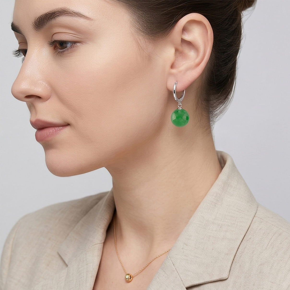 D'Joy Green Jadeite Beads Hoop Earring in Rhodium Overlay Sterling Silver 28.35 Ct. 8497947 3