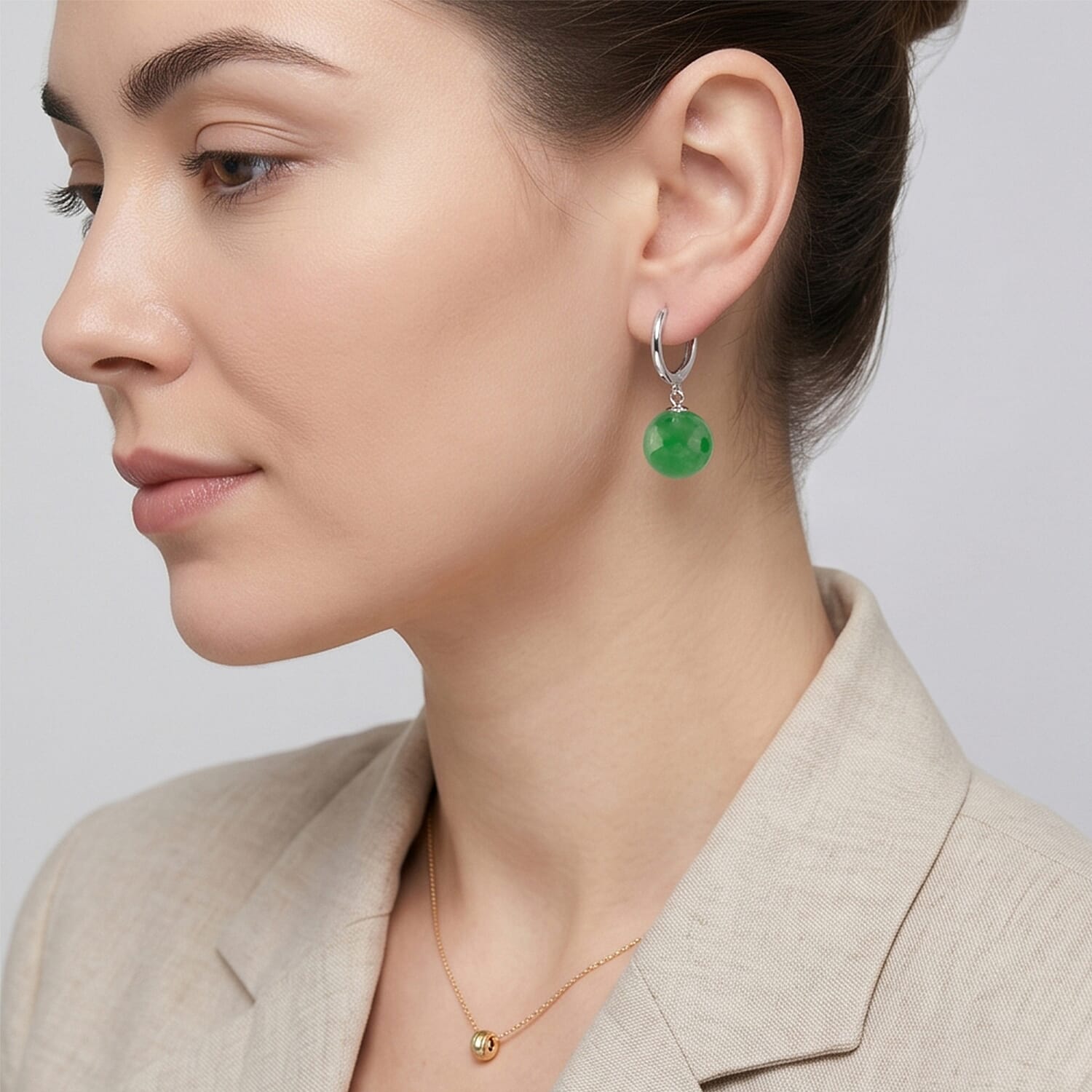 D'Joy Green Jadeite Beads Hoop Earring in Rhodium Overlay Sterling Silver 28.35 Ct. 8497947 3