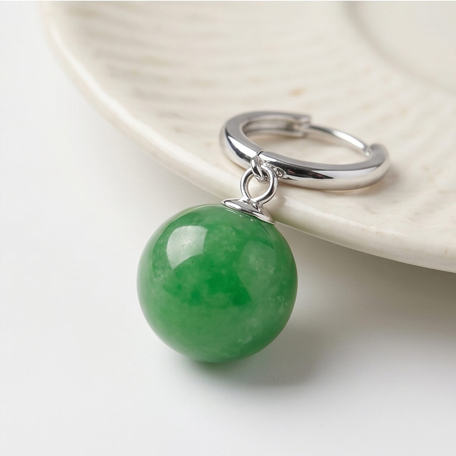 D'Joy Green Jadeite Beads Hoop Earring in Rhodium Overlay Sterling Silver 28.35 Ct. 8497947 6