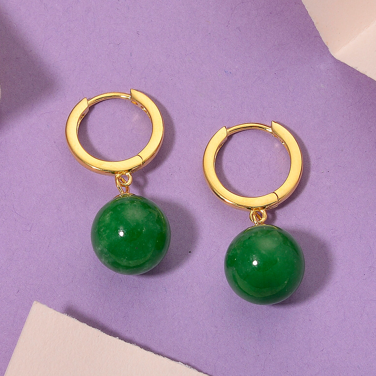 D'Joy Green Jadeite Beads Hoop Earring in Yellow Gold Plated Sterling Silver 28.35 Ct. V32514764 3