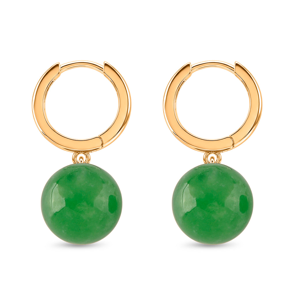 D'Joy Green Jadeite Beads Hoop Earring in Yellow Gold Plated Sterling Silver 28.35 Ct._8497951_3
