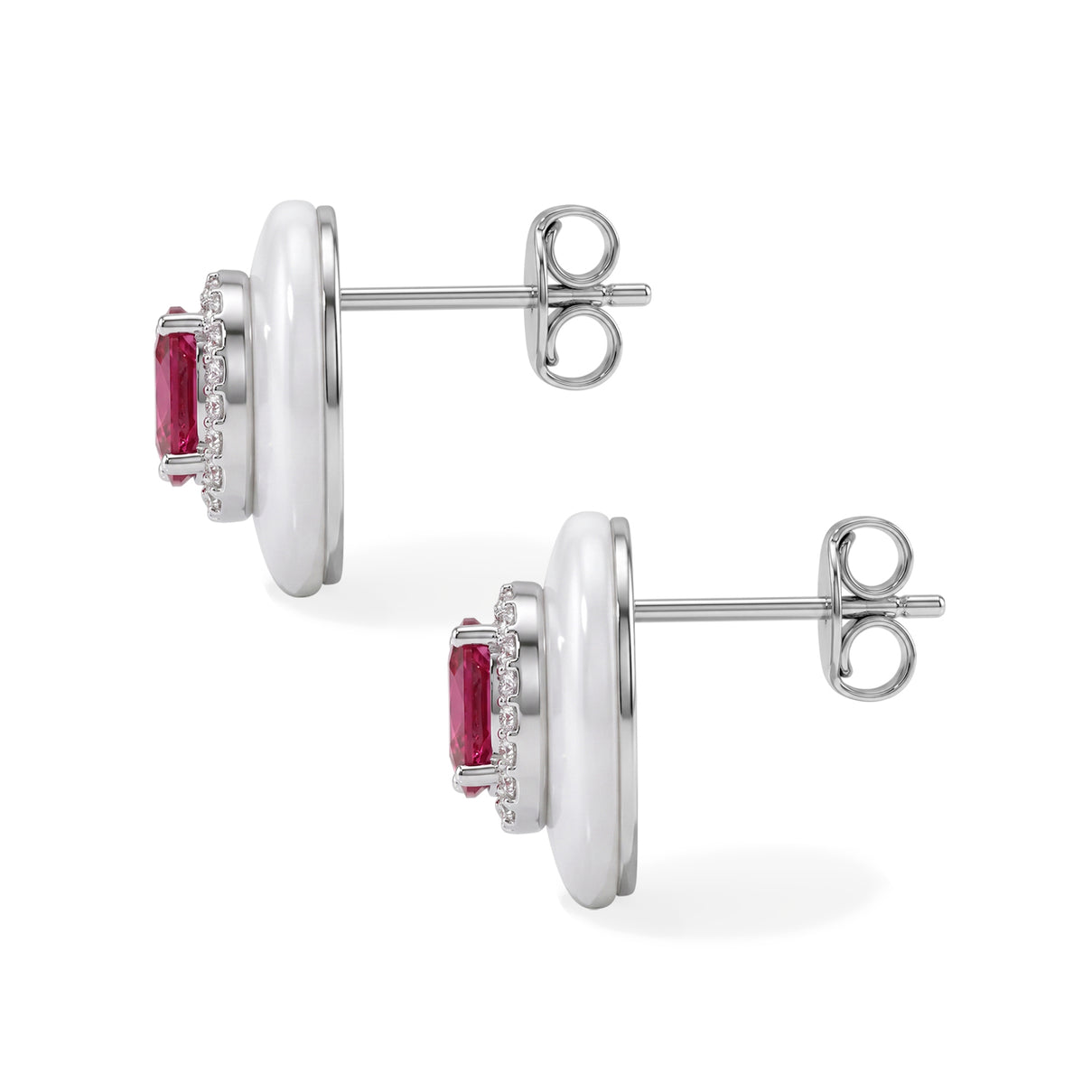 D'Joy - White Jade, African Ruby &amp; White Zircon Halo Earring with Push Post in Rhodium Overlay Sterling Silver 16.14 Ct. V32524600 3