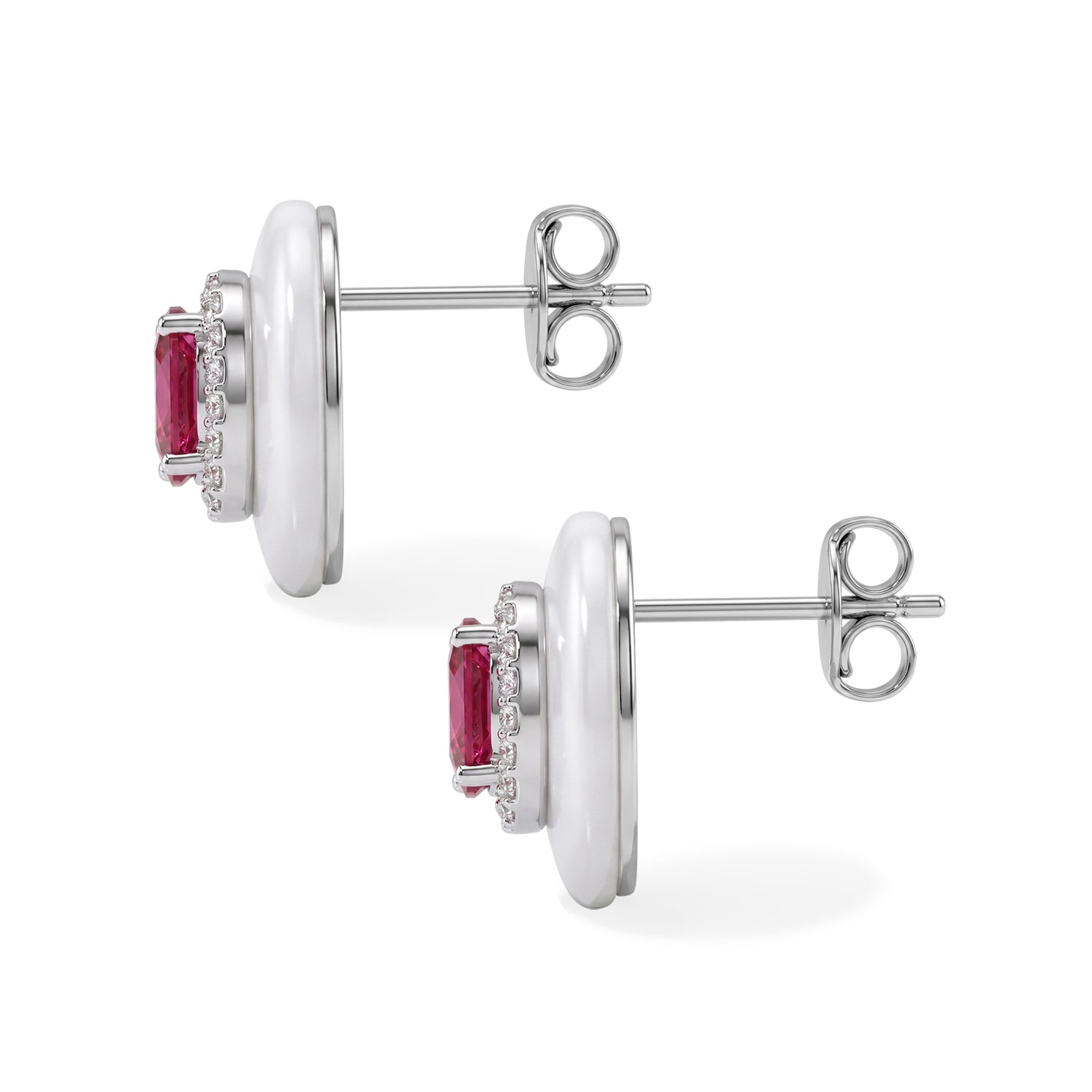 D'Joy - White Jade, African Ruby &amp; White Zircon Halo Earring with Push Post in Rhodium Overlay Sterling Silver 16.14 Ct. V32524600 3