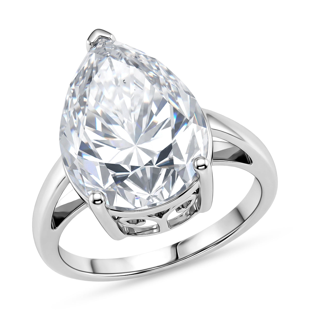 THE 10CT RADIANCE - Moissanite Pear Cut (10ct) Solitaire Ring in Rhodium Overlay Sterling Silver V32522035 0