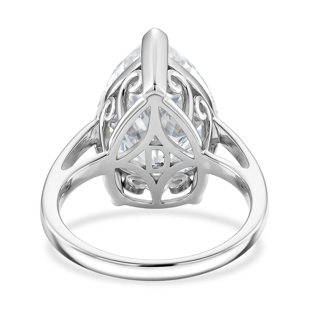 THE 10CT RADIANCE - Moissanite Pear Cut (10ct) Solitaire Ring in Rhodium Overlay Sterling Silver_8497967_4