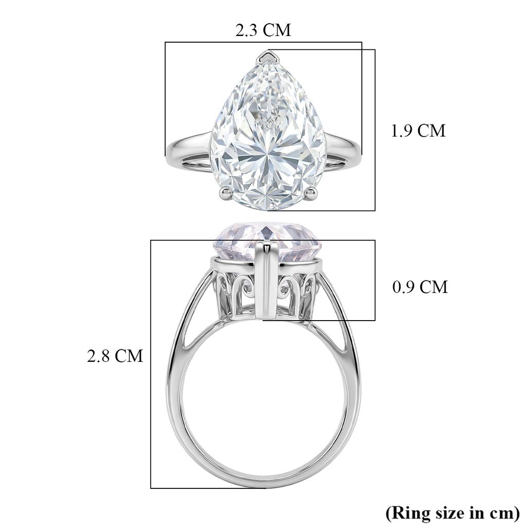 THE 10CT RADIANCE - Moissanite Pear Cut (10ct) Solitaire Ring in Rhodium Overlay Sterling Silver_8497967_5