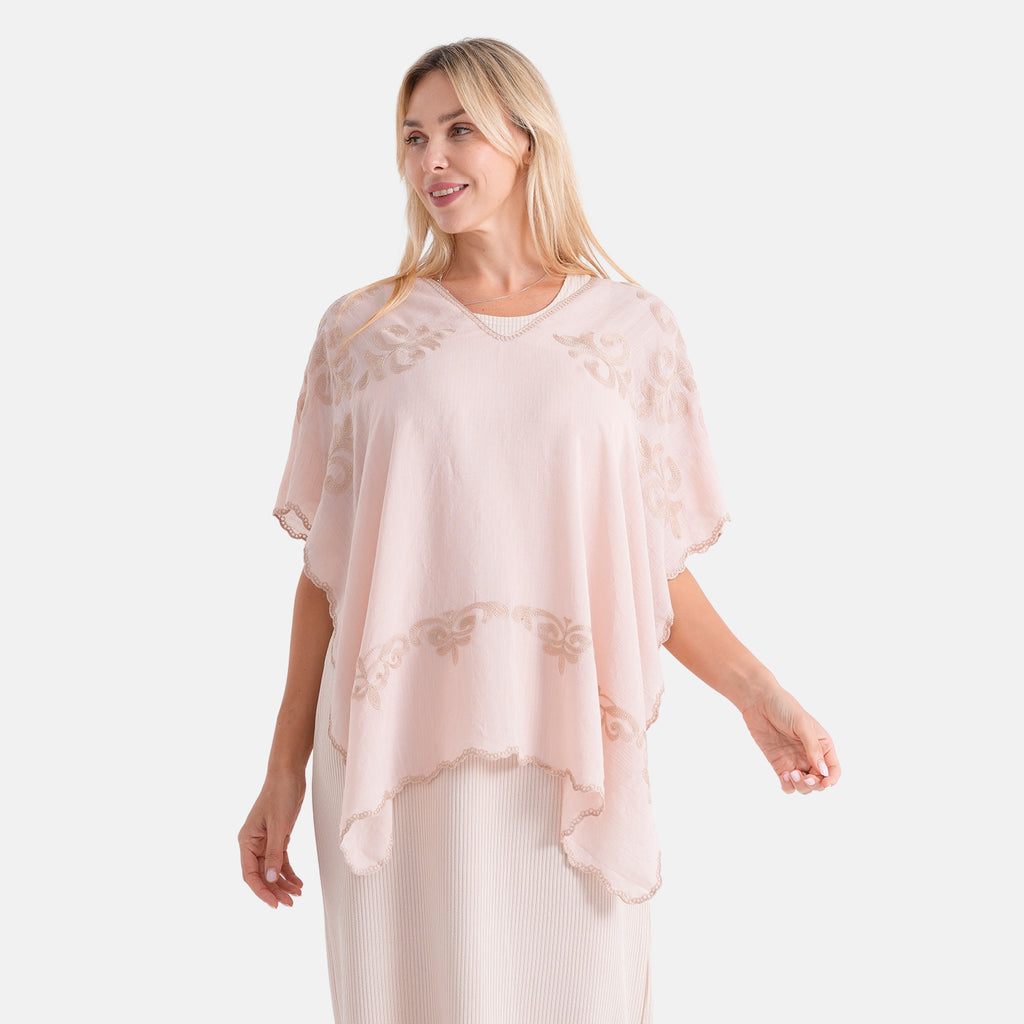 La Marey Two-way Embroidery Kaftan Top (One Size) - Beige_8498059